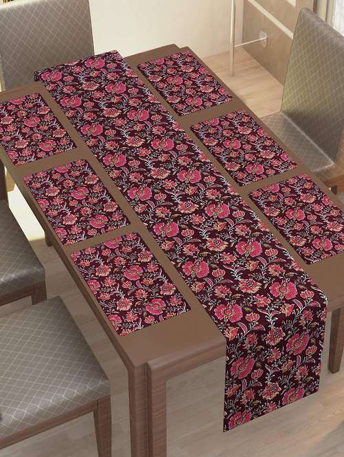 cotton jaipuri printed 6 table mat & 1 runner (set of 7 pcs) - 17458975 - Very Small Image - 1