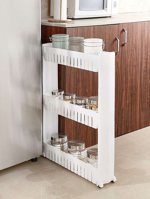 kitchen storage 3 layered slim rack shelf with wheels - 17461171 - Very Small Image - 1