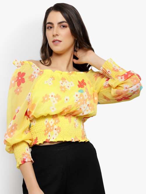 smocked waist floral top - 17478284 - Very Small Image - 1