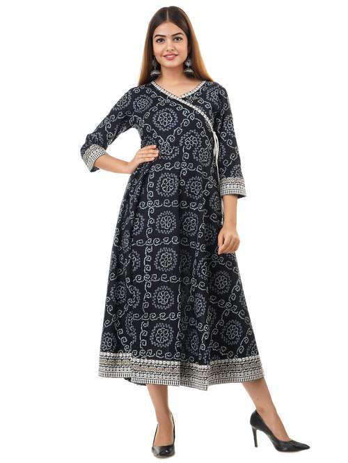 bandhani cotton angrakha kurta - 17484853 - Very Small Image - 1