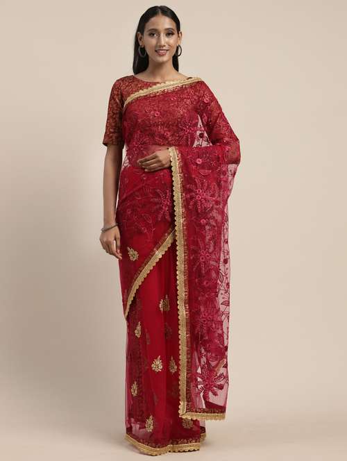 tonal embroidered saree with blouse - 17485415 - Very Small Image - 1