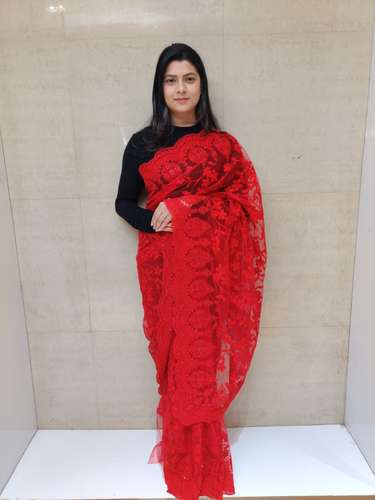 red net embroidered saree - 17505501 - Very Small Image - 1