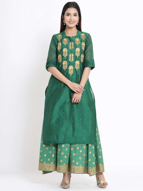embroidered chanderi layered ethnic dress - 17509486 - Very Small Image - 1