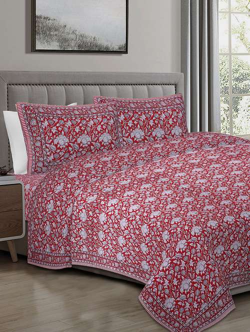 texstylers cotton 220 tc jaipuri rajasthani 108x108 inch super king bedsheet with 2 pillow covers - 17520238 - Very Small Image - 1