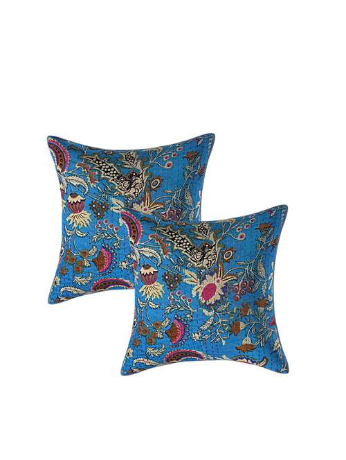 indhome life pure cotton 16x16 inches kantha work cushion cover set of 2 - 17530010 - Very Small Image - 1
