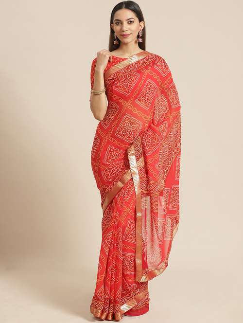 bandhani printed saree with blouse - 17539177 - Very Small Image - 1