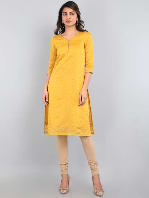 ethnic motifs chanderi straight kurta - 17550173 - Very Small Image - 1