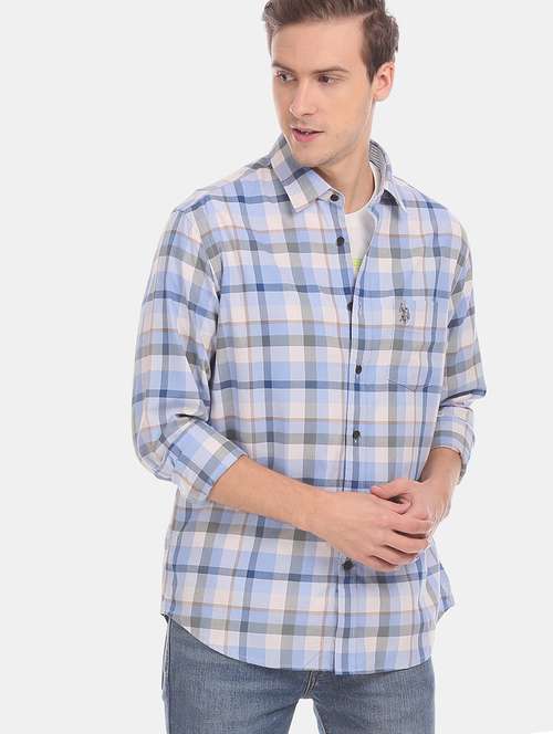 blue checkered casual shirt - 17561231 - Very Small Image - 1