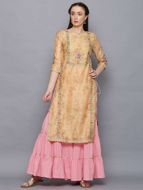 yellow chanderi suit set - 17573762 - Very Small Image - 1
