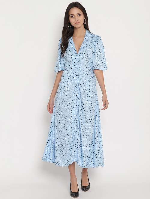 lapel neck polka dot a-line dress - 17579475 - Very Small Image - 1