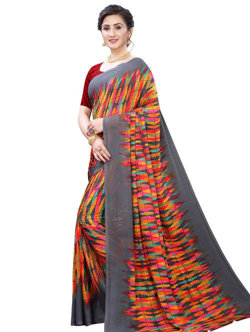 abstract printed saree with blouse - 17600931 - Very Small Image - 1