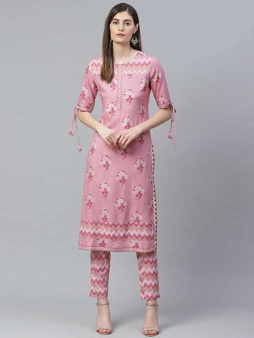 pink rayon kurta pant set - 17623090 - Very Small Image - 1