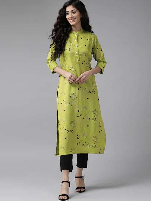 green rayon straight kurta - 17628019 - Very Small Image - 1