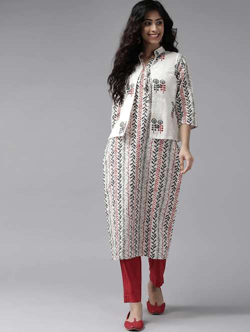 offwhite cotton straight kurta - 17628020 - Very Small Image - 1