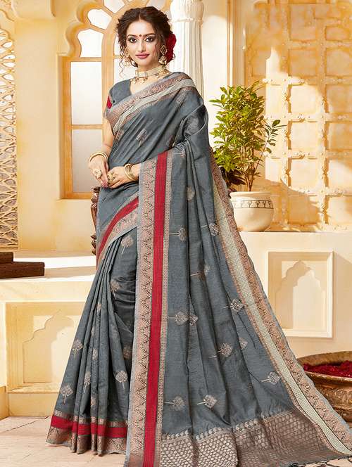 women's ethnic motifs grey colored saree - 17629495 - Very Small Image - 1