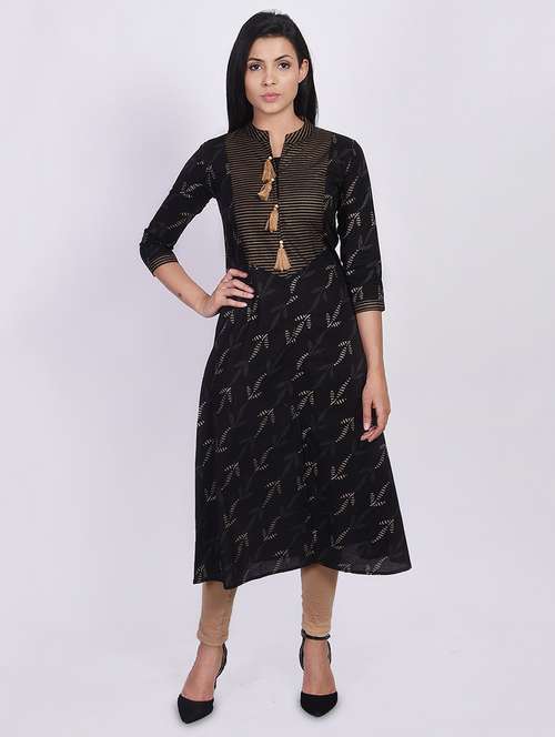 gold print a-line kurta - 17649519 - Very Small Image - 1