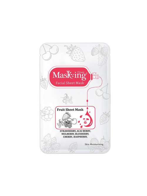masking diva facial sheet mask of strawberry, cherry & raspberry extract for skin moisturizing for women & men, 20ml (pack of 1) - 17679923 - Very Small Image - 1