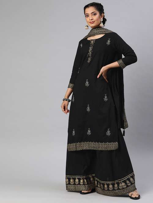 black cotton kurta sharara set - 17691529 - Very Small Image - 1