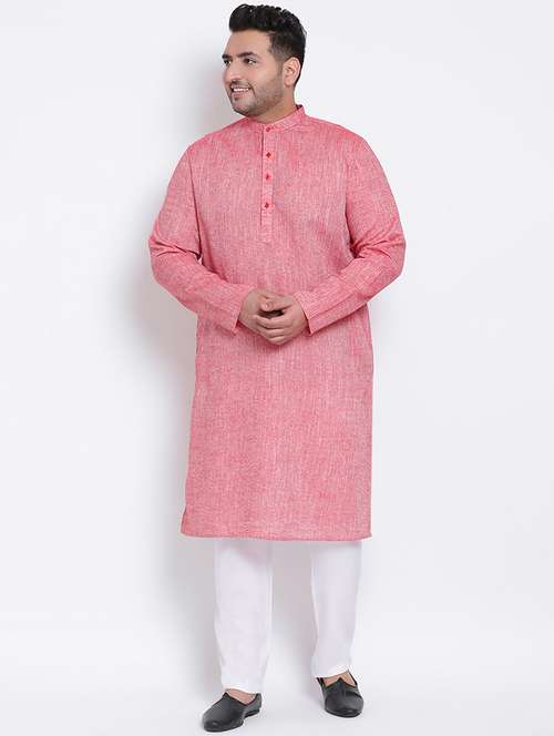 red solid linen kurta pyjama set - 17718908 - Very Small Image - 1