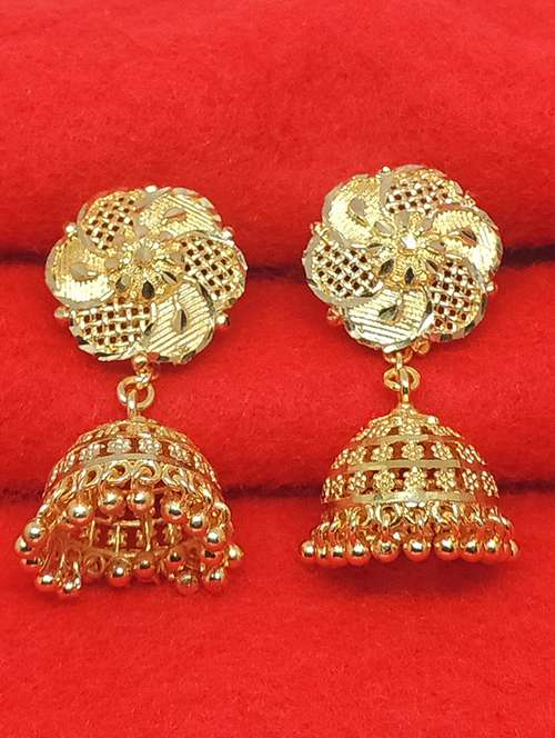 gold brass jhumka earring - 17749436 - Very Small Image - 1