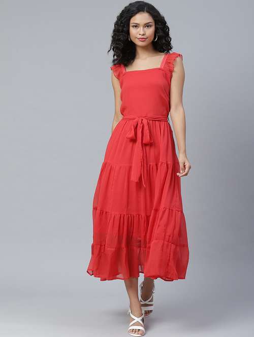 tie front solid tiered dress - 17764936 - Very Small Image - 1