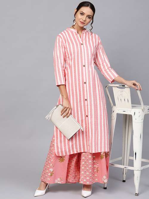 pink cotton kurta palazzo set - 17769192 - Very Small Image - 1