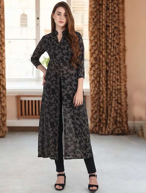 mandarin neck front slit tunic - 17769786 - Very Small Image - 1