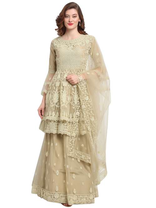 beige net semistitched suit - 17775455 - Very Small Image - 1