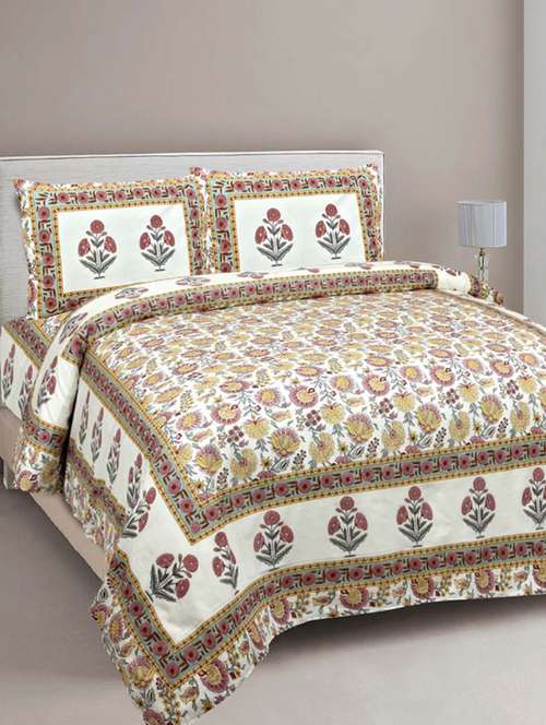 pure cotton brown color floral ethnic jaipuri double bedsheet - 17780929 - Very Small Image - 1