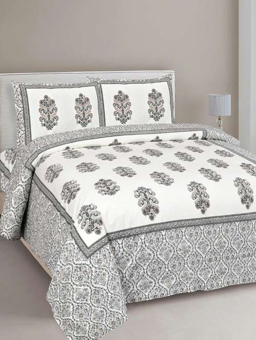 pure cotton beautiful bouquet grey jaipuri double bedsheet - 17780935 - Very Small Image - 1