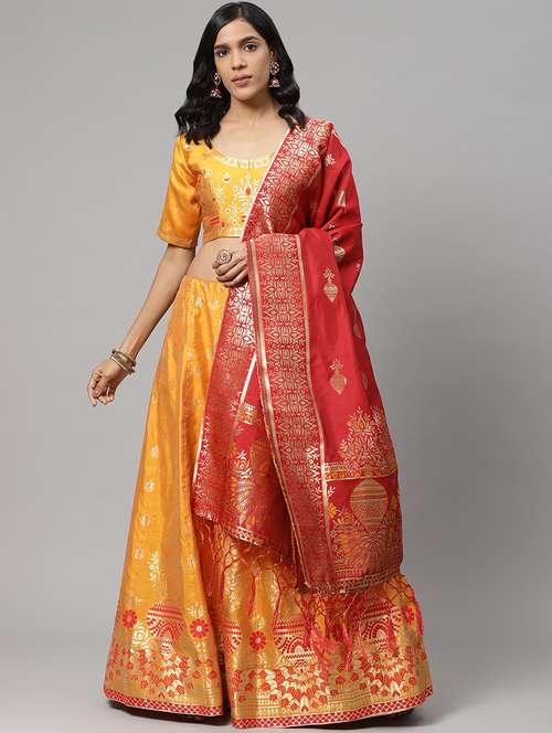 yellow art silk flared lehenga - 17795473 - Very Small Image - 1