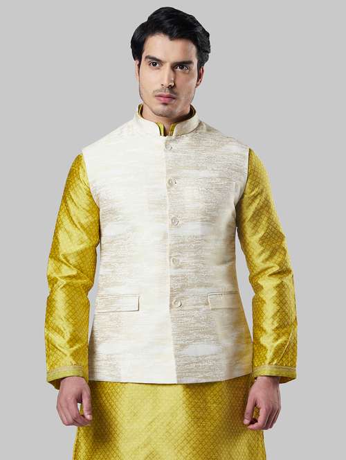 beige self design nehru jacket - 17800613 - Very Small Image - 1