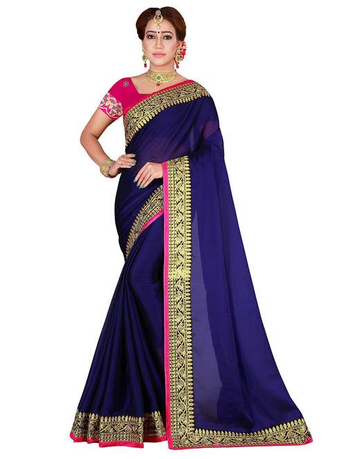 solid bordered saree with blouse - 17828135 - Very Small Image - 1