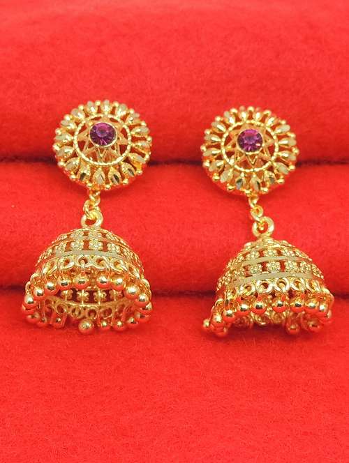 gold brass jhumka earring - 17839379 - Very Small Image - 1