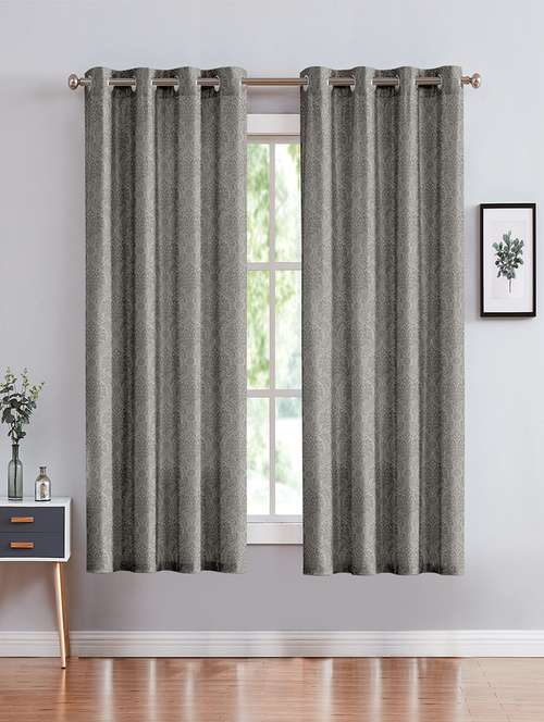 cortina emboos new polyester window curtain 5ft-pack of 2 -grey - 17844686 - Very Small Image - 1