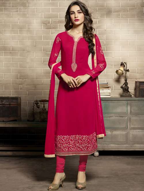 red georgette semistitched suit - 17856808 - Very Small Image - 1