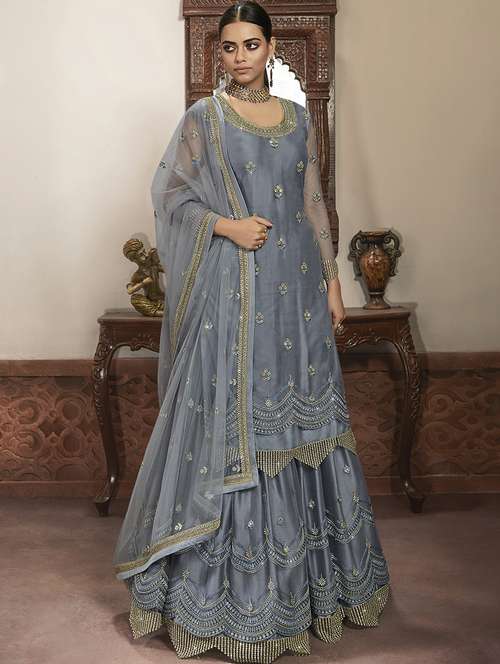 embellished semi-stitched suit - 17887961 - Very Small Image - 1