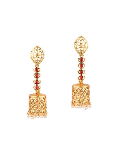 red metal jhumka earring - 17903036 - Very Small Image - 1
