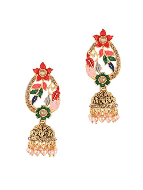 multi colored metal jhumka earring - 17904608 - Very Small Image - 1