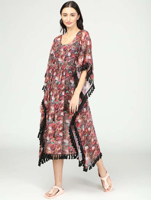tassel laced printed kaftan dress - 17928759 - Very Small Image - 1