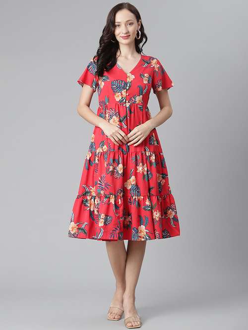 v-neck floral tiered dress - 17948530 - Very Small Image - 1