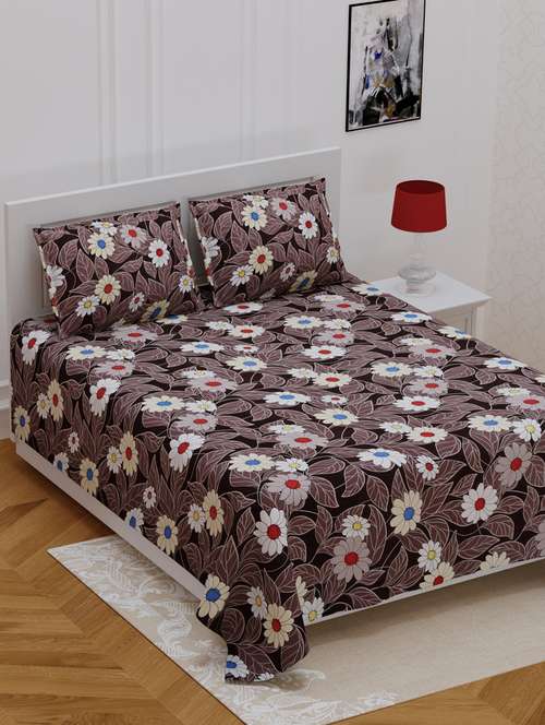 jaipurfabric bedsheet chocolate brown multi floral super soft double bedsheet - 17959317 - Very Small Image - 1
