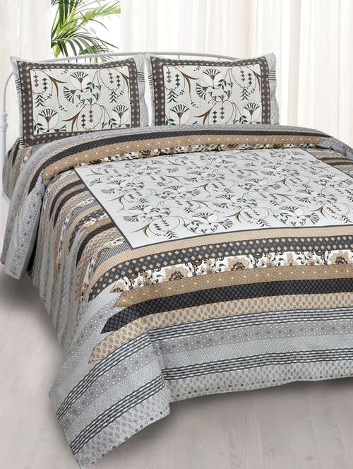 jaipurfabric bedsheet grey floral ethnic cotton jaipur double bedsheet - 17959397 - Very Small Image - 1