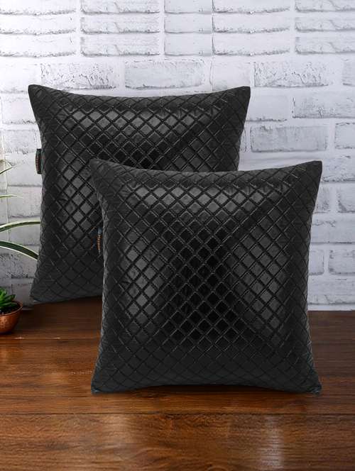 rasta collection by mezposh : glossy black polyester harlequin quilted cushion cover (12x12in) set of 2 - 17977674 - Very Small Image - 1