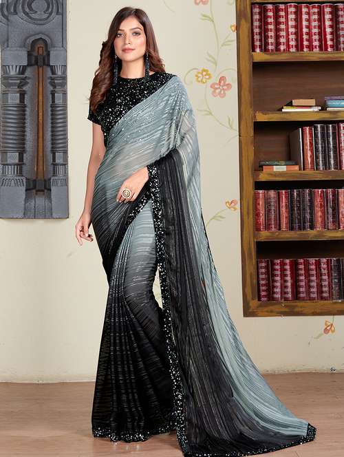 sequined embroidered saree with blouse - 17983017 - Very Small Image - 1