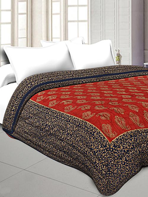 jaipuri printed double bed razai golden red and blue with paisley pattern - 17989686 - Very Small Image - 1