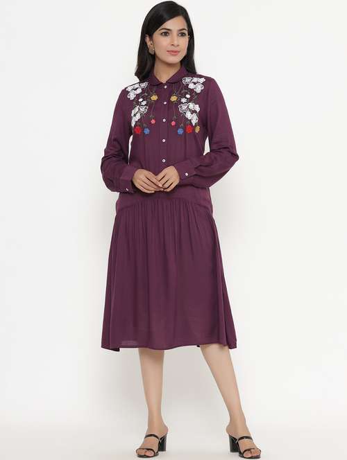 purple viscose aline ethnic dress - 17995637 - Very Small Image - 1