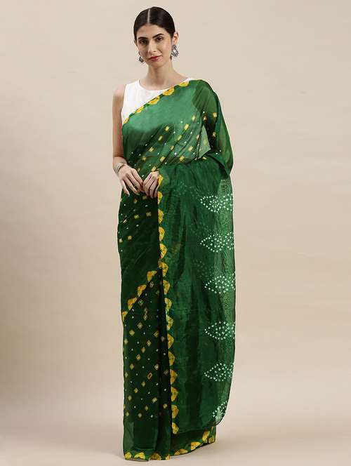 women's bandhani dark green colored saree - 18003419 - Very Small Image - 1