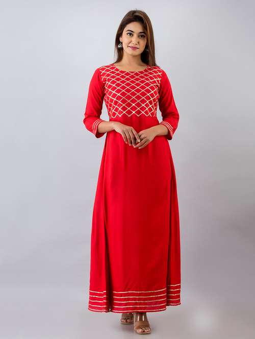 pink rayon a-line ethnic dress - 18011744 - Very Small Image - 1