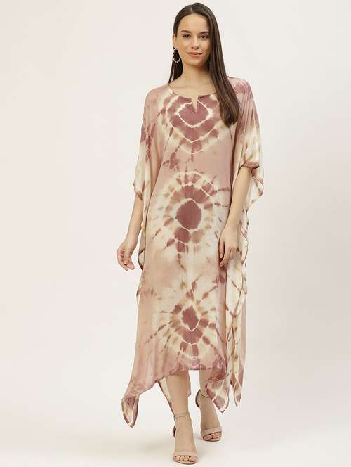 notch neck tie & dye kaftan dress - 18018416 - Very Small Image - 1